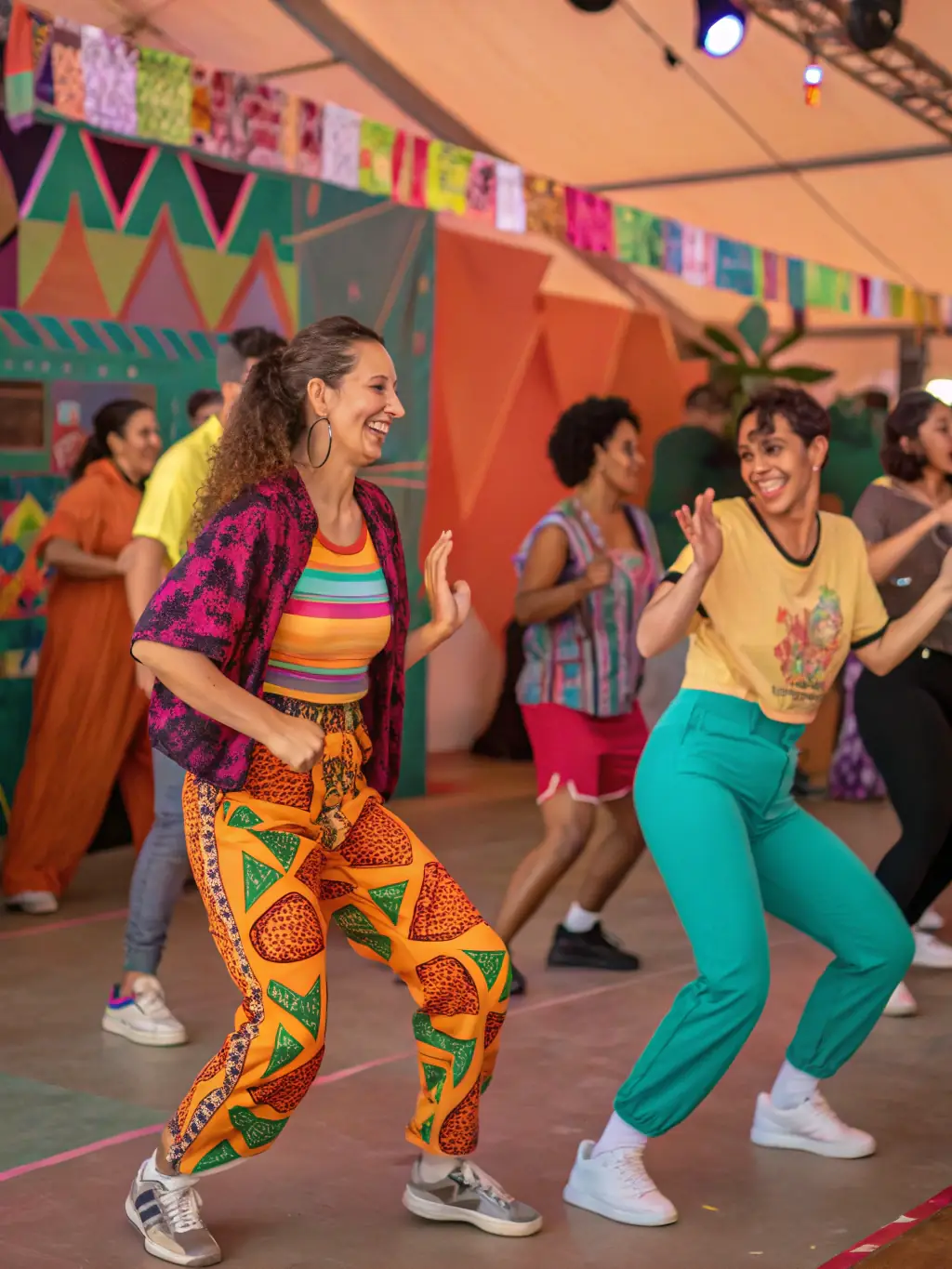 A dynamic image of a dance workshop facilitated by SON SON, featuring participants of various ages and backgrounds learning new dance moves.