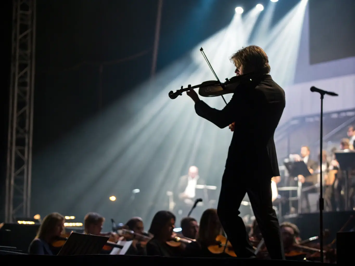 A person deeply engrossed in playing a musical instrument during a live performance, capturing the essence of artistic expression and personal fulfillment.