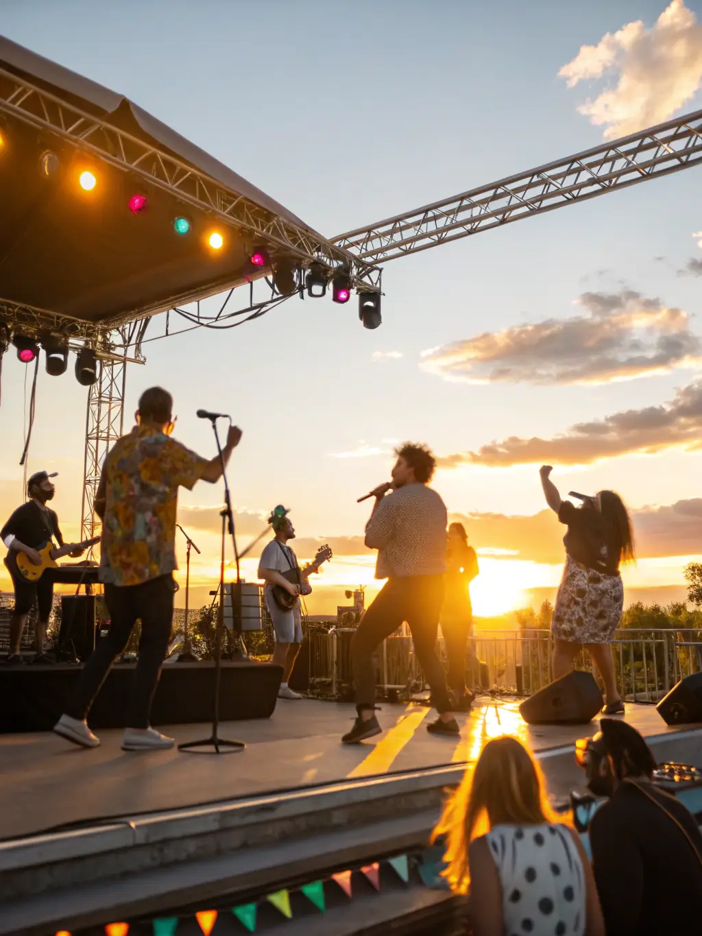 A photo of a live music performance in a community park, featuring local musicians and an enthusiastic audience enjoying the outdoor concert.