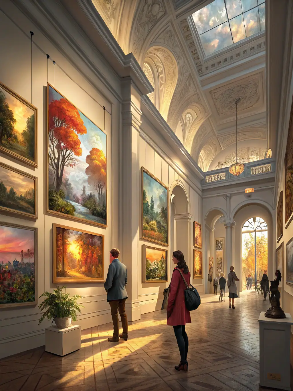 A visually appealing image of a visual arts exhibition organized by SON SON, featuring artwork from local artists and visitors admiring the pieces.