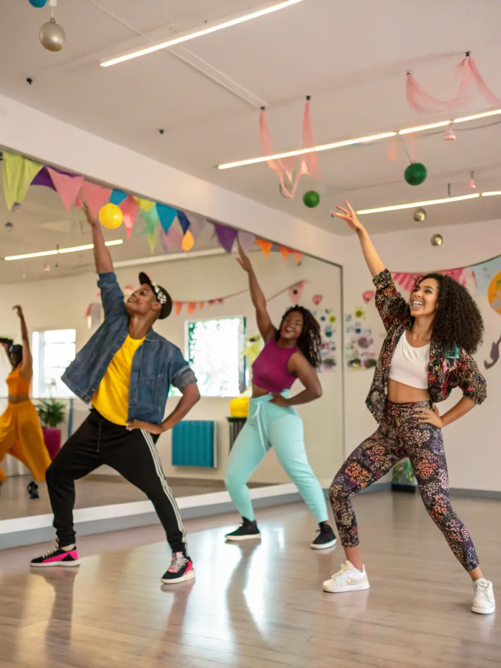 An image of a dance workshop in progress, with participants of all ages and backgrounds learning new moves and expressing themselves through movement.
